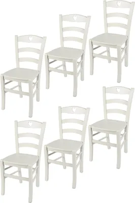 Zdjęcie produktu dla t m c s Tommychairs - Zestaw 6 krzeseł CUORE do kuchni i jadalni, solidna konstrukcja z lakierowanego drewna bukowego w kolorze nieprzezroczystej bieli lodowej i siedzisko z lakierowanego drewna w kolorze białym