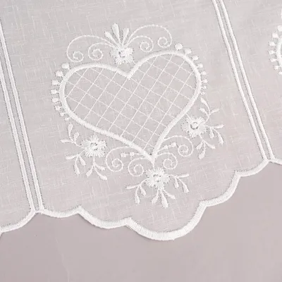 Produktbild von Bistrogardine Meterware Panneaux Scheibengardine nähfrei Leinenlook Stickerei Herzen ecru 30cm Höhe