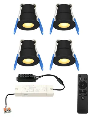 Image de HOFTRONIC - Lot de 4 spots LED encastrables 3W 12V Noir IP65 2700K Dimmable
