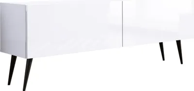 Obrázok produktu pre TV skrinka: matná biela / lesklá biela, čierne nohy, 140 x 52 x 32 cm