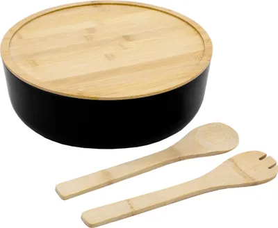 Produktbild von Salatschüssel XXL mit Besteck - Bambus / Kunststoff - Farbe: natur / schwarz