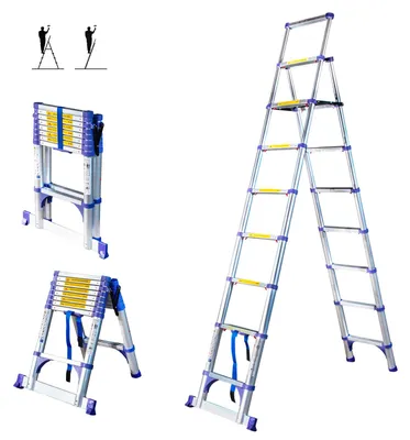 Teleskopleiter 9 Stufen, 2,6 m + 2,3 m, max. Arbeitshöhe 4,1 m, Aluminium