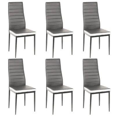 Produktbild von Supfine 6er Set Esszimmerstühle,Küchenstuhl,aus Kunstleder Metallbeine,Polsterstuhl,grau+weiß