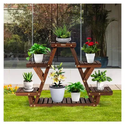 Produktbild von Blumenregal mit 6 Ebenen, Pflanzenregal aus Holz für Garten und Balkon, 99x25x64cm