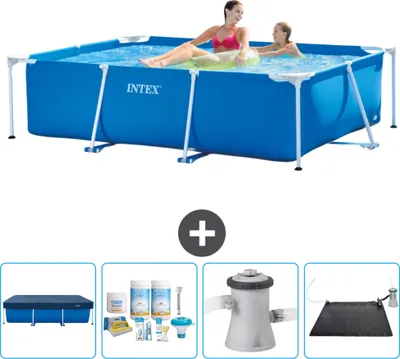 Obrázek produktu pro Bazén Intex s obdélníkovým rámem - 220 x 150 x 60 cm - modrý - včetně krytu - balíček na údržbu - filtrační čerpadlo pro bazén - solární podložka