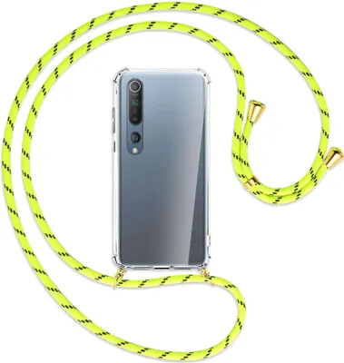 Produktbild von Handykette Backcover-Schutzhülle mit Band (Metall goldfarben) für Xiaomi Mi 10 (Pro) - neongelb