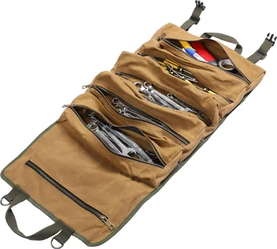 Produktbild von Gewaxtes Canvas Werkzeugrolltas große Schraubenschlüsselrolle 6 Taschen mit Reißverschluss multifunktionale Rolle---Rolltasche