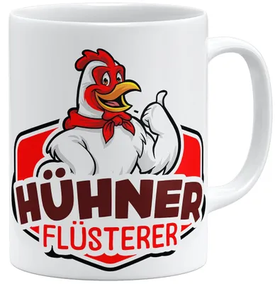 Keramikbecher Kippenfluisteraar 325 ml beidseitig bedruckt Weiß