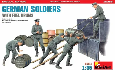 Produktbild von Modellbausatz 1:35 Soldaten mit Kraftstofffässern, 5 Figuren