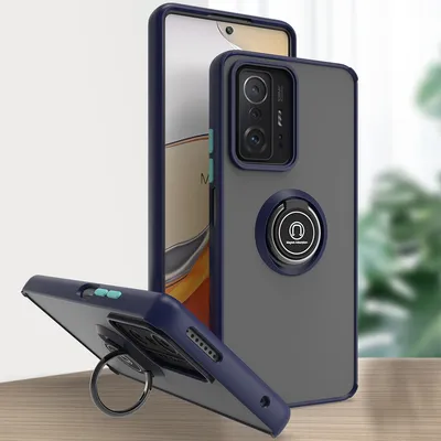 Produktbild von Xiaomi 11T Hülle, Ring Halter Ständer Matte Transluzent TPU Rahmen Stoßfest Schutzhülle für Xiaomi 11T / 11T Pro Blau