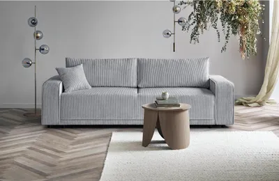 Produktbild von Schlafsofa Primo modernes Sofa aus Cordstoff Couch mit Schlaffunktion Bettkasten, Stoff: poso 55 - hellgrau