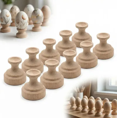 Obrázek produktu pro Sada 50 ks DŘEVĚNÝCH PODSTÁVEK pod vejce 3,5 cm podstavec pro DECOUPAGE BUK