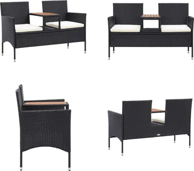Obrázok produktu pre vidaXL 2-miestna záhradná lavica s čajovým stolíkom 143 cm polyratan čierna - Záhradná lavica - Záhradné lavice - Záhradné stoličky