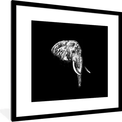 Produktbild von MuchoWow® Gerahmtes Poster Elefant - Zähne - Schwarz - Weiß 40x40 cm - Poster mit Schwarzem Bilderrahmen Wandposter Rahmen Foto Bilder - Poster - Plakat im Rahmen