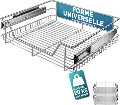 Image de CASARIA® 2x Tiroir télescopique de rangement 60 cm pour armoire cuisine tiroir de cuisine métal tiroir coulissant