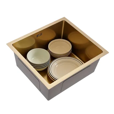 Zdjęcie produktu dla Zlewozmywak kuchenny, 50 x 45 cm, z filtrem odpływowym, ze stali nierdzewnej 201, zlewozmywak do kuchni otwartych, w kolorze złotym