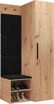 Produktbild von MIRJAN24 Garderoben-Set Medi III, Schuhschrank, Kleiderhakenbrett, 4x Paneel 42x42, 2 Kleiderhaken (Farbe: Artisan Eiche, Manila 18)