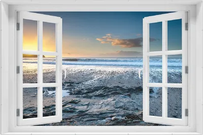 Produktbild von Wallario Wandbild mit Fenster-Illusion: Einsamer Strand in Cornwall  England, Größe: 61 x 91,5 cm, Poster mit rahmenlosen Bildhalter