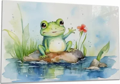 Produktbild von Wallario Herdabdeckplatte aus Glas, Größe 80 x 52 cm 1-teilig, Motiv Frosch in Aquarell