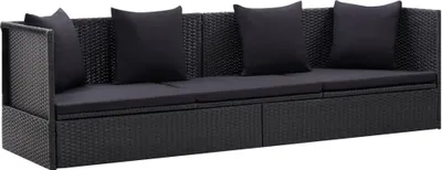Image de Lit de jardin avec coussin et oreiller Résine tressée Noir