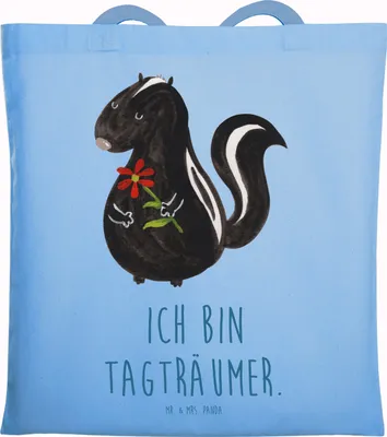 Produktbild von Mr. & Mrs. Panda Tote Bag Stinktier Blume - Sky Blue - Geschenk, Tragetasche, Raubtier, umhängebeutel, Wildtier, Laptoptasche, Dreams, Schultasche, Skunk, Tasche, Träume