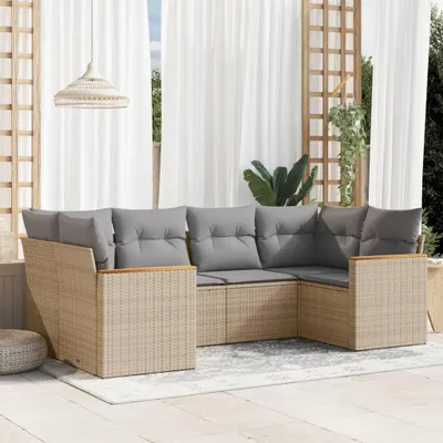 Immagine prodotto di vidaXL Set di divani da giardino 6 pezzi con cuscini Beige poly rattan