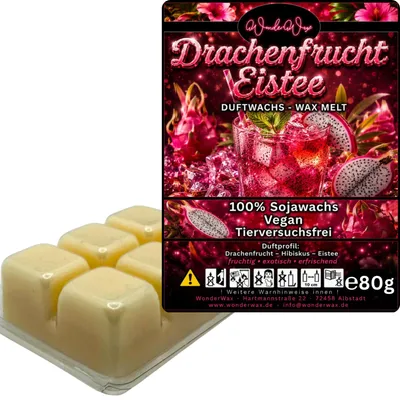 Produktbild von WonderWax Duftwachs Wax Melts für Duftlampe, 6 Würfel Duftmelt Wachsmelt Sojawachs Duftwachs Würfel für Raumdüfte, Wachs Duftöl Winter Indoor Schmelzen für Aromalampe Drachenfrucht Eistee
