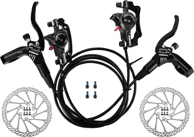 Produktbild von Fahrrad Hydraulische Scheibenbremsen Vorne Hinten Bremssaettel Set fuer MTB Mountainbike Links Rechts Bremshebel Kit mit 160mm Scheibenrotor