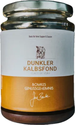 Produktbild von Bomkes dunkler Kalbsfond Basis für feine Suppen und Soßen Glas 380ml