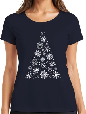 Produktbild von Schneeflocken Weihnachtsbaum - Weihnachten Weihnachtsgeschenk Christmas Damen T-Shirt, Navy, M