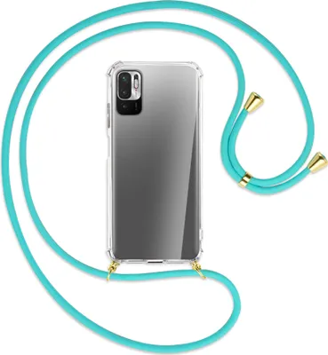 Produktbild von Handykette Backcover-Schutzhülle mit Band (Metall goldfarben) für Xiaomi Redmi Note 10 5G - türkis