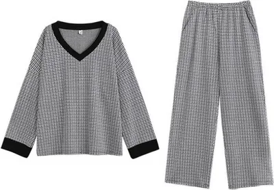 Produktbild von Schlafanzug Damen Lang Pyjama Winter Nachtwäsche Rundhals Schlafanzüge mit Loungewear Sleepwear Hausanzug, L