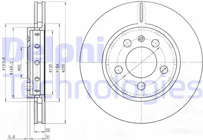 Produktbild von 2x DELPHI Bremsscheibe BG3611 für VW Golf IV Schrägheck (1J1) Bora Variant (1J6)