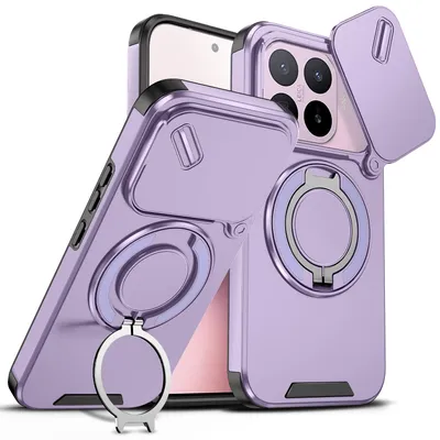 Obrázek produktu pro Dvouvrstvé pouzdro pro Xiaomi 17T, s posuvným krytem fotoaparátu a magnetickým kroužkovým stojánkem Fialová