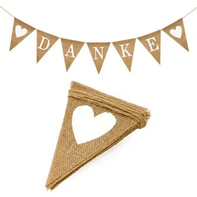 Productafbeelding van Bedankt. Jute- en linnen slingervlaggenketting, vintage, boho, rustiek, voor feesten en bruiloften, 1 meter