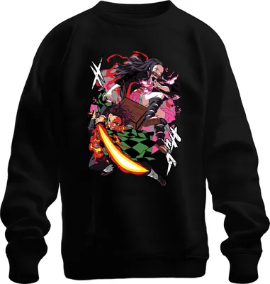 Produktbild von Kimetsu no Yaiba Tanjiro Nezuko Feuerklinge Anime Geschenk Manga Uni Sweatshirt Pullover, Schwarz, L