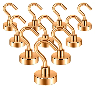 Produktbild von Magnethaken, 10 kg robuste Erdmagnete mit Haken, starker Haken zum Aufhängen, magnetischer Aufhänger für Kabinen, Grill (Bronze, 10 Stück)