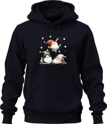 Produktbild von Weihnachtswichtel Lichterkette niedlich skandinavisch Geschenk Uni Hoodie Kapuzenpullover, Navy, M