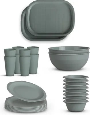 Obrázek produktu pro Sada nádobí ( zelená ) PP plast odolný proti rozbití - BPA Free - 28 ks ( miska, talíř, šálek, tác ) Vhodné do myčky nádobí - Party Set Dětský kempink Piknik