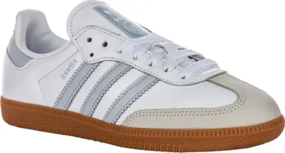 Produktbild von Adidas Samba OG 3 Stripes Retro Contrast 70s Damen Ledersneaker in Weiß Grau – 8.5 UK - 42 2/3 EU - 10 US / White Grey