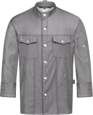 Produktbild von Greiff GASTRO MODA Herren Cuisine Kochjacke Jeansjackenstyle Stehkragen Druckknöpfe Regular Fit Baumwollmix Stretch ® Denimlook Grau S