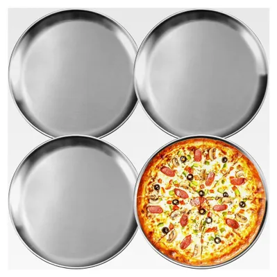 Produktbild von Edelstahl Rund Pizzaform, 4 Stück 30 cm, Pizza Backblech für den Ofen, Pizza & Flammkuchen, spülmaschinenfest