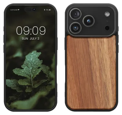Image de Étui de protection kwmobile pour Apple iPhone 18 Pro / iPhone 17 Pro, en bois, avec bumper en TPU, coque rigide résistante aux chocs, étui de protection vintage