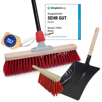 Obrázok produktu pre Novaliv metla na zametanie s násadou 40 cm Elaston štetiny vrátane zametacej súpravy pozinkovaná s gumovým okrajom pozostávajúca z lopatky a ručnej kefy Ideálna záhradná metla Metla na terasu Metla na dvor Metla na stajňu Metla na vonkajšie použitie