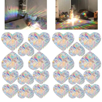 Immagine prodotto di Adesivi per finestre a forma di cuore, 22 pezzi, pellicola arcobaleno, protezione per gli uccelli