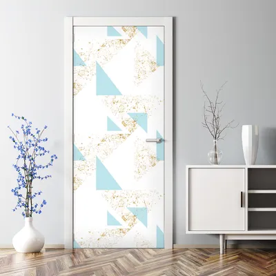 Produktbild von Dekorative Türtapete selbstklebend Türposter Türaufkleber Blaue und goldene Dreiecke 77 x 200 cm