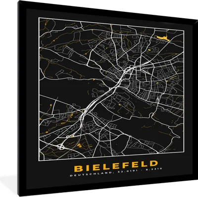 Produktbild von MuchoWow® Gerahmtes Poster Bielefeld - Karte - Stadtplan - Gold - Deutschland 40x40 cm - Poster mit Schwarzem Bilderrahmen Wandposter Rahmen Foto Bilder - Mit Rahmen - Wanddekoration Schlafzimmer