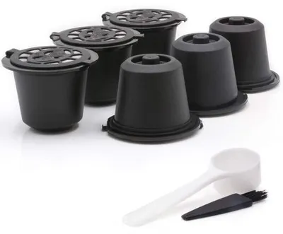 Image de Dailygoody - Capsules de café réutilisables - Durables et sûres - Compatibles avec Nespresso - Filtres à café rechargeables - Inclus une cuillère et une brosse - Lot de 6