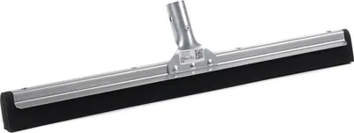 A floor squeegee with a metal handle and a black rubber blade, presented against a white background.