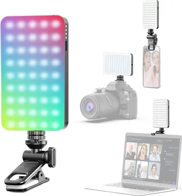 Zdjęcie produktu dla Kieszonkowe światło wypełniające RGB, światło wideo LED, 2500 K šC 9000 K, ściemniane, 10 efektów świetlnych scen, światło do wideokonferencji do komputera, tabletu, telefonu komórkowego, lustrzanki cyfrowej, wbudowany akumulator z klipsem na ekran i mocowaniem na zimną stopkę